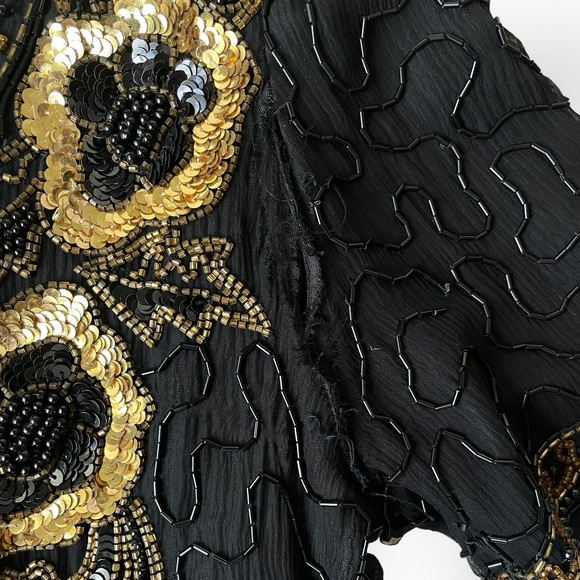 gatsby/flapper inspired vintage Sténay 1980s gold + black beaded dress - Picture 5 of 6